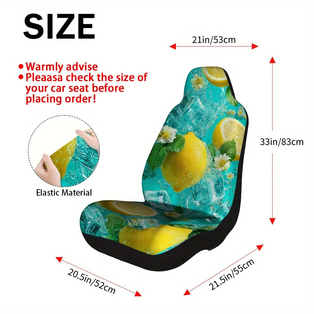 2pcs Lemon And Ice Splash Design Seat Cover Set For Most Cars – Premium Comfort, Durable Seat Protectors, Fit, Trendy Design,
