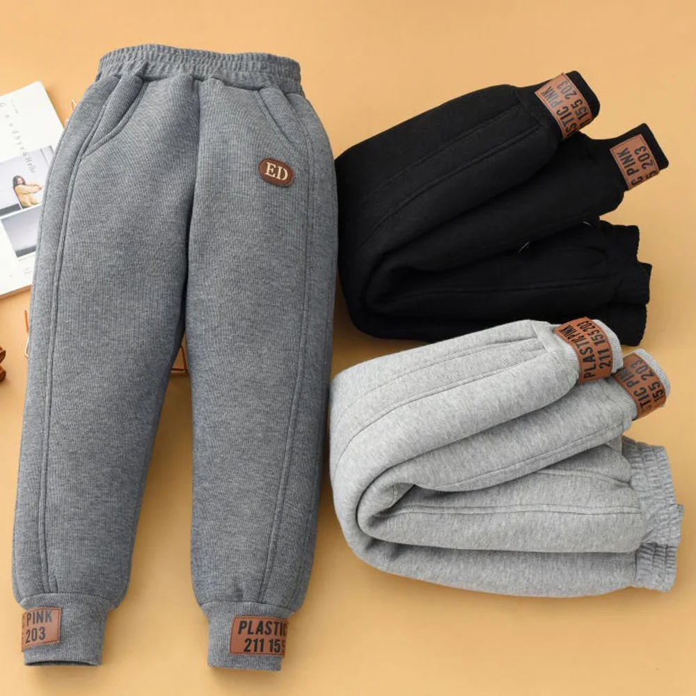 

Autumn Winter Kids Warm Pants Girls Boys Thicken Trousers Children Clothes Casual High Waist Thick Outer Wear Sports Pants 3-12Y