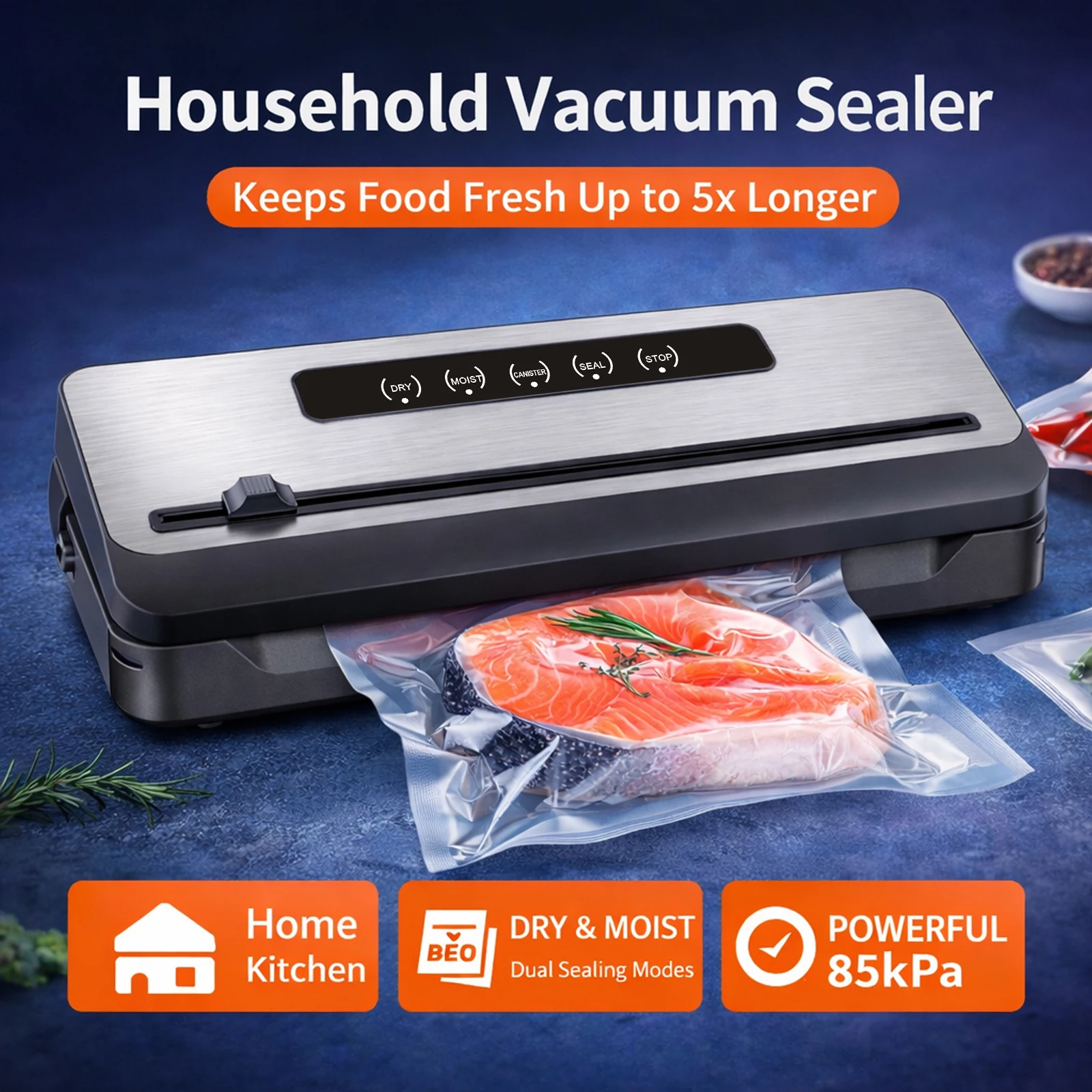 

110w Stainless Steel Food Sealer and Vacuum Dry and Moist Vacuum Sealer With Canister Function
