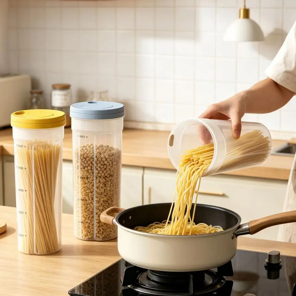 1pc Noodles Sealed Can Food Storage Spaghetti Noodle Pasta Container With Locking Lid Food Grade Plastic Kitchen Storage