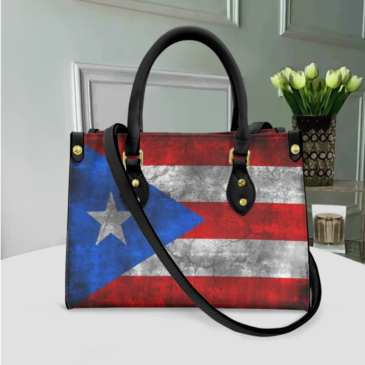 Puerto Rico Flag Print Luxury Women Shoulder Bag Top Handle Vintage Girl Commuter Clutch New Trendy Messenger Bags Bolsos Mujer