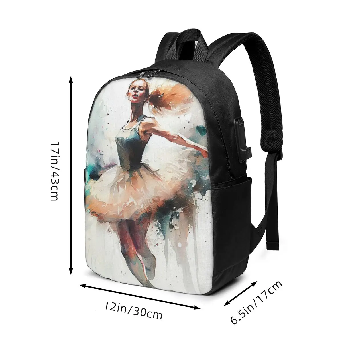 Lightweight Sweet Ballet Girl Watercolor Backpack Travel Notebook Bag Computer College Student School Bag Laptop Shoulder Bags