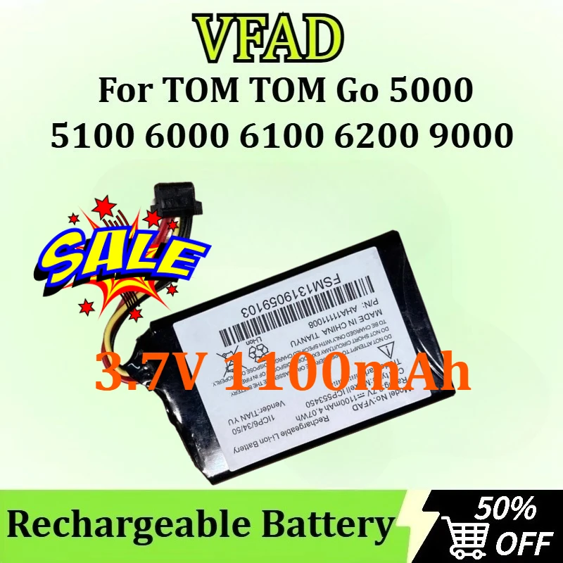 

New VFAD for TOM TOM Go 5000 5100 6000 6100 6200 9000 Rechargeable Battery 3.7V 1100mAh