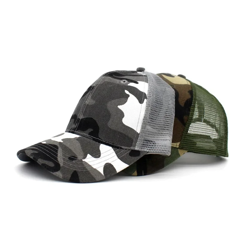 Plain Hats Sports Cap Camping Outdoor Half Mesh Jungle Camo Retro Army Style Mens Women Visor Camouflage Trucker