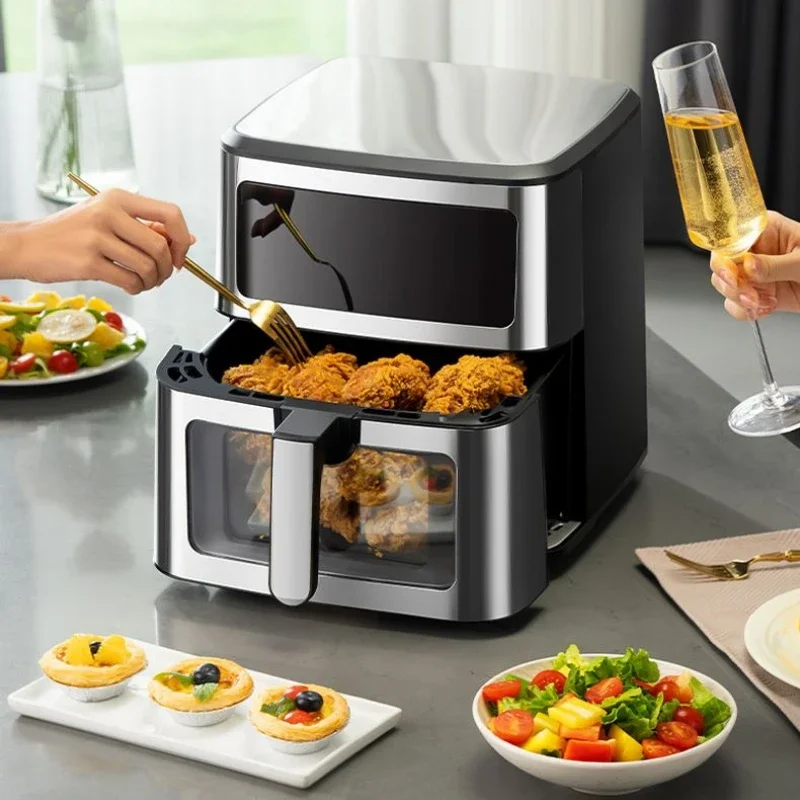 

Аэрофритюрница для домашнего использования, большая емкость 8 л, с цветным экраном визуального окна, умная многофункциональная электрическая фритюрница без переворачивания