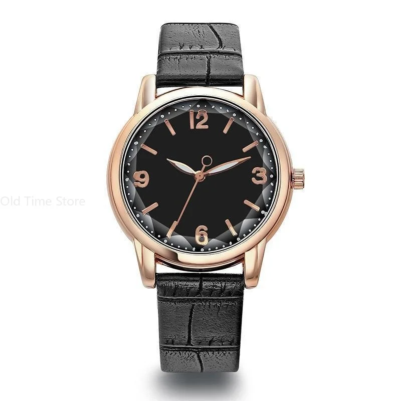 Montre à quartz avec bracelet en cuir pour femme, verre polygone, horloges de luxe, cadran, mode créative