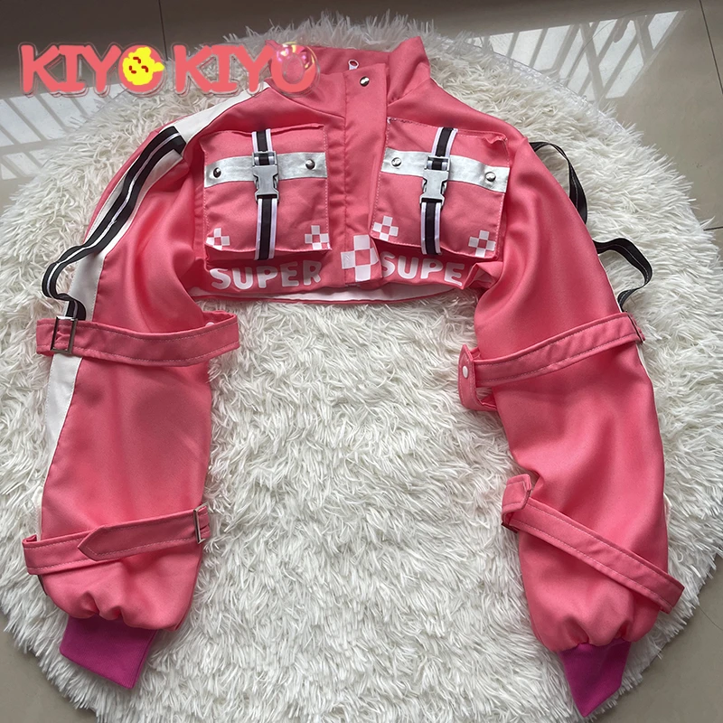 KIYO-KIYO Ni cos kke Alice Cosplay Costume latex clothing Custom size/made pink jumpsuit jacket