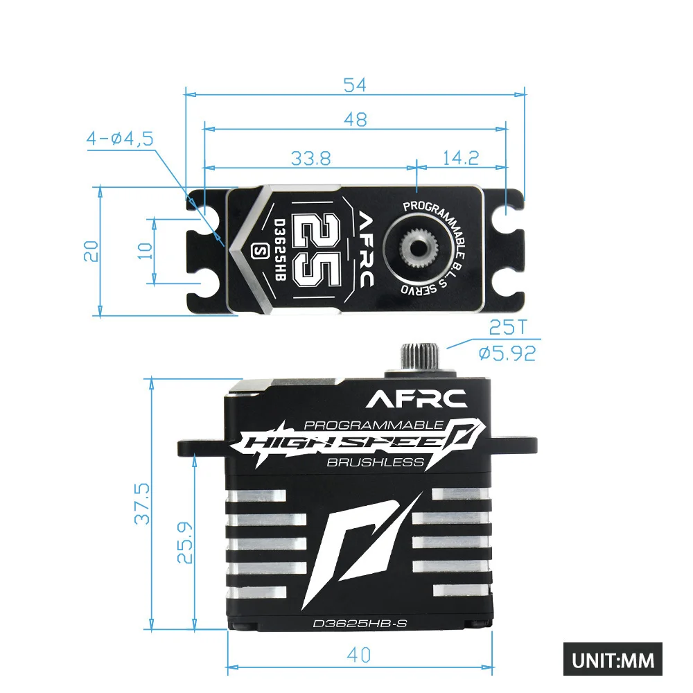 AFRC 0.04sec High Speed 25KG Brushless Programmable Servo Full Aluminum Case For 1/8, 1/10 Rc Car accessory Airplanes D3625HB-S