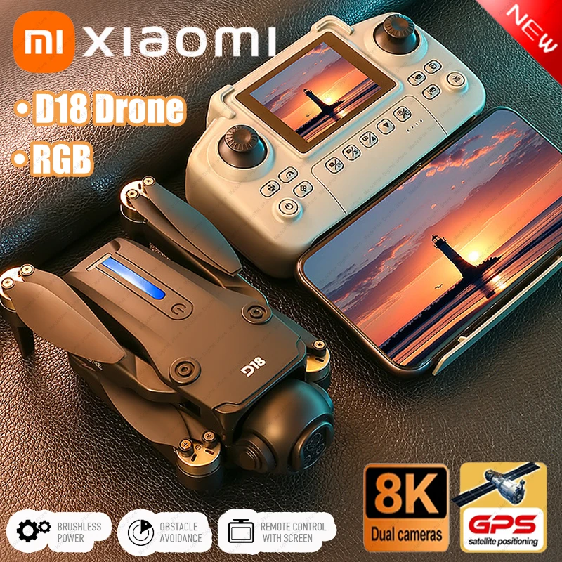 НОВЫЙ Дрон Xiaomi D18, бесщеточный двигатель, GPS, 8K, камера, профессиональная антенна, 5G, Wi-Fi, интеллектуальное предотвращение препятствий с RGB-подсветкой
