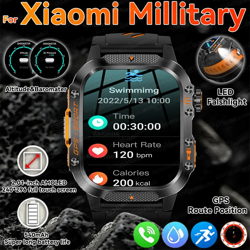 

2025 для XIAOMI, оригинальные военные GPS-позиции, 2,01 дюйма, умные часы для мужчин, 3 атм, водонепроницаемый компас, 540 мАч, умные часы с Bluetooth-вызовом