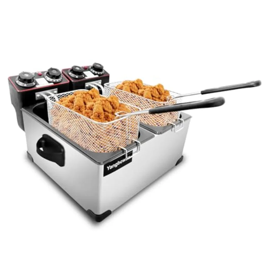 

Фритюрница с корзиной 5.4QT/6L, 2600W, двойная, с 2 корзинами, таймером и регулировкой температуры