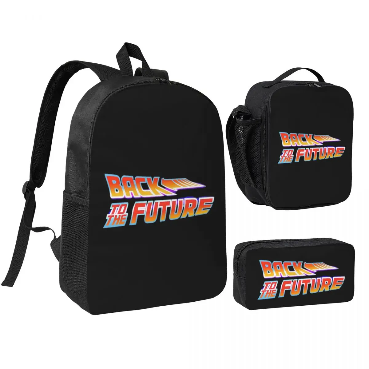 Back To The Future Movie Logo Backpack Boys Girls BookBag School Bag Shoulder Bags 3ps Insulated Lunch Bag Pencil Case