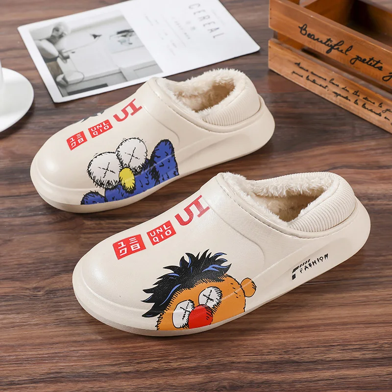 Cute Winter Warm Cotton Slipper Children Fashion Bear Waterproof Drop EVA Warm Shoes Kids Fluffy Plush Slippers