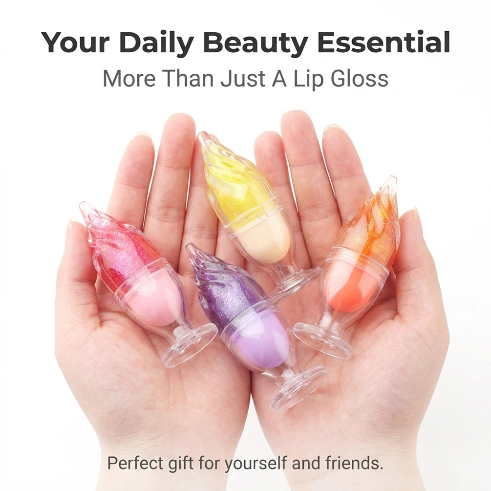 Ice Cream Cup Lip Oil Custom Logo Makeup Cruelty Free Glass-Finish Shimmering Moisturizing Private Label Cosmetic Cruelty Free