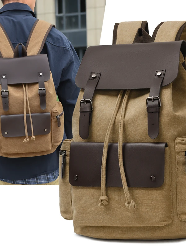 

Retro Canvas Drawstring Computer Backpack Unisex Commuter Travel Bag Large Capacity Student Bookbag for College Students