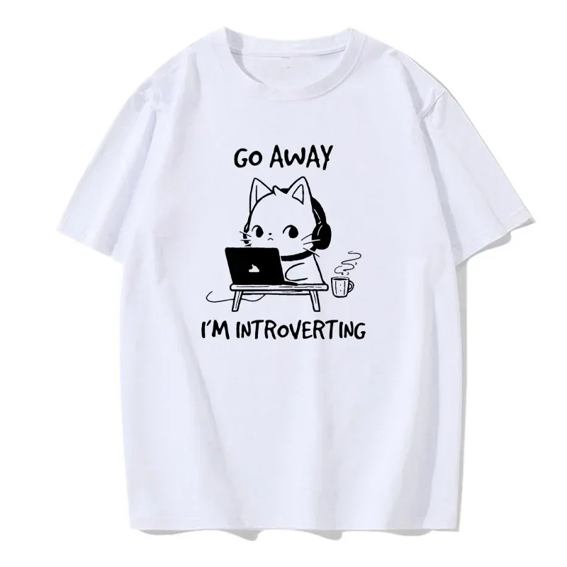 

Fun Cat letter Print Summer T-shirt Men's and women's fashion trend Loose casual 100% cotton round neck short sleeve T-shirt
