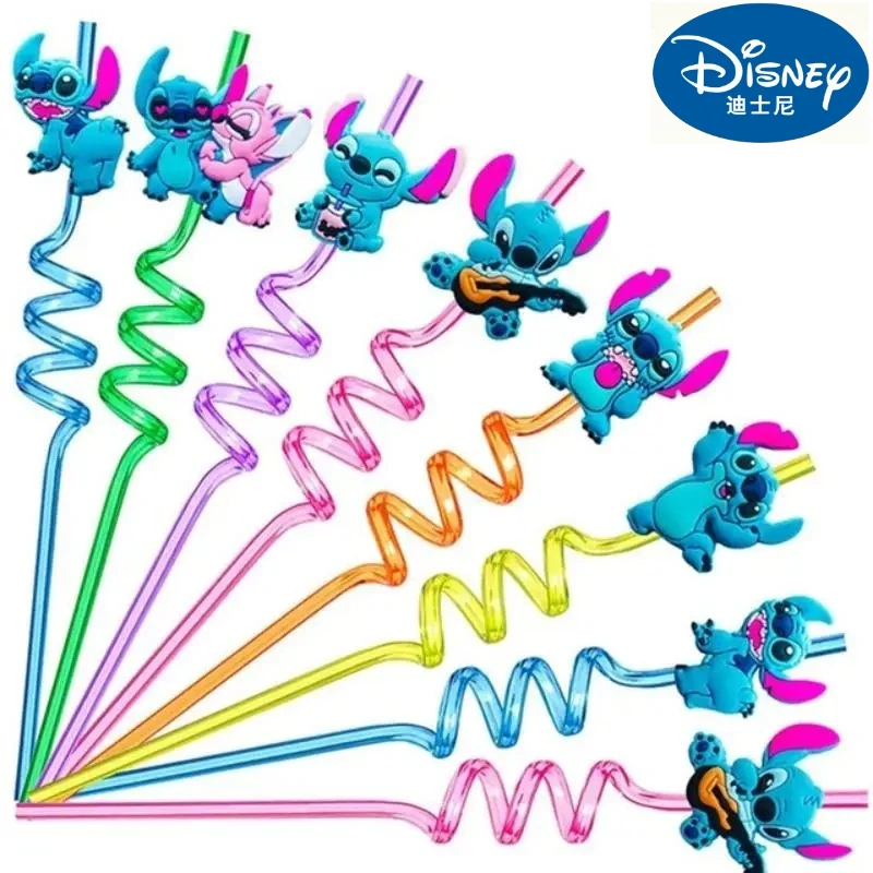 

Disney Stitch series curved straws PVC soft rubber cartoon accessories Party gifts reusable straws