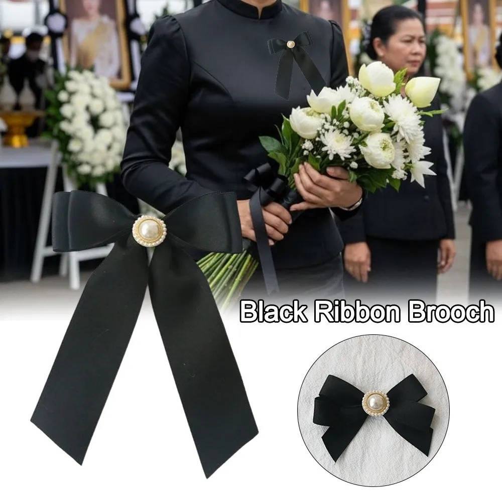 Black Satin Memorial Black Ribbon Brooch Princess Tie Flower Badge Pin Multi-layer Jewelry Accessories Ribbon Bow Pin