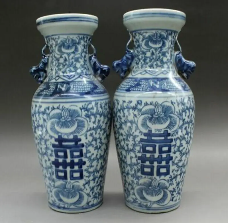 

A pair China Old of blue and white porcelain vase double happiness