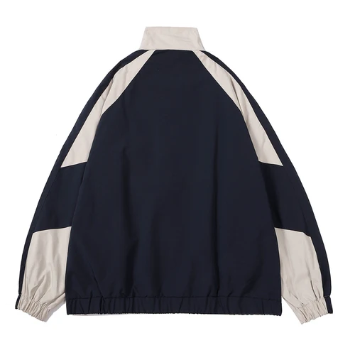 Imagen 2 del producto Chaquetas universitarias de primavera para hombre y mujer, cortavientos holgado de retazos, abrigos universitarios informales Retro de otoño con bloques de Color, Unisex