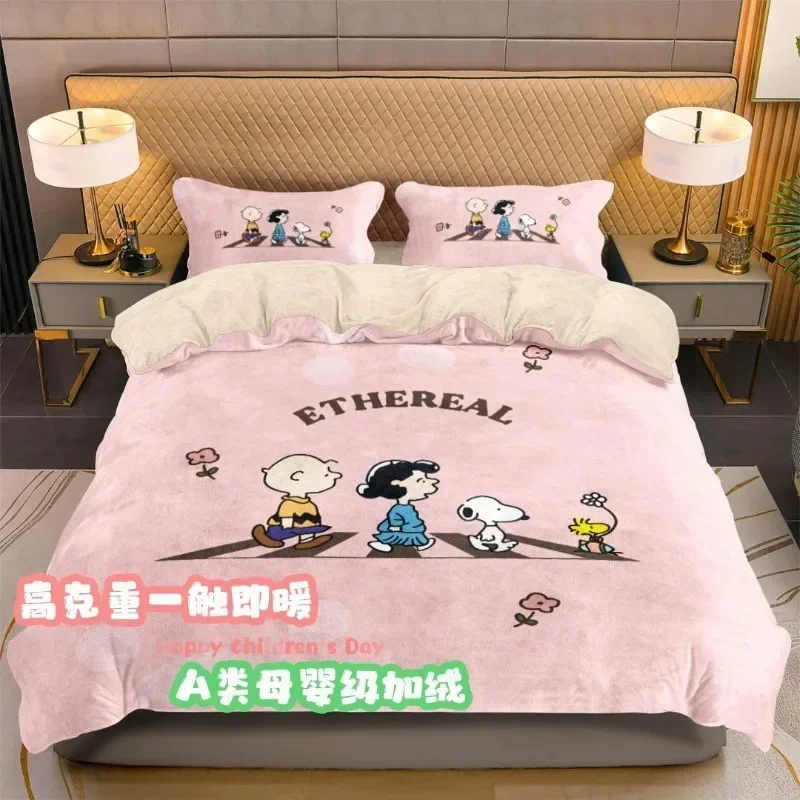 Disney Snoopy milk velvet four-piece cartoon cute student dormitory sheets soft quilt cover winter warm anti-static holiday gift