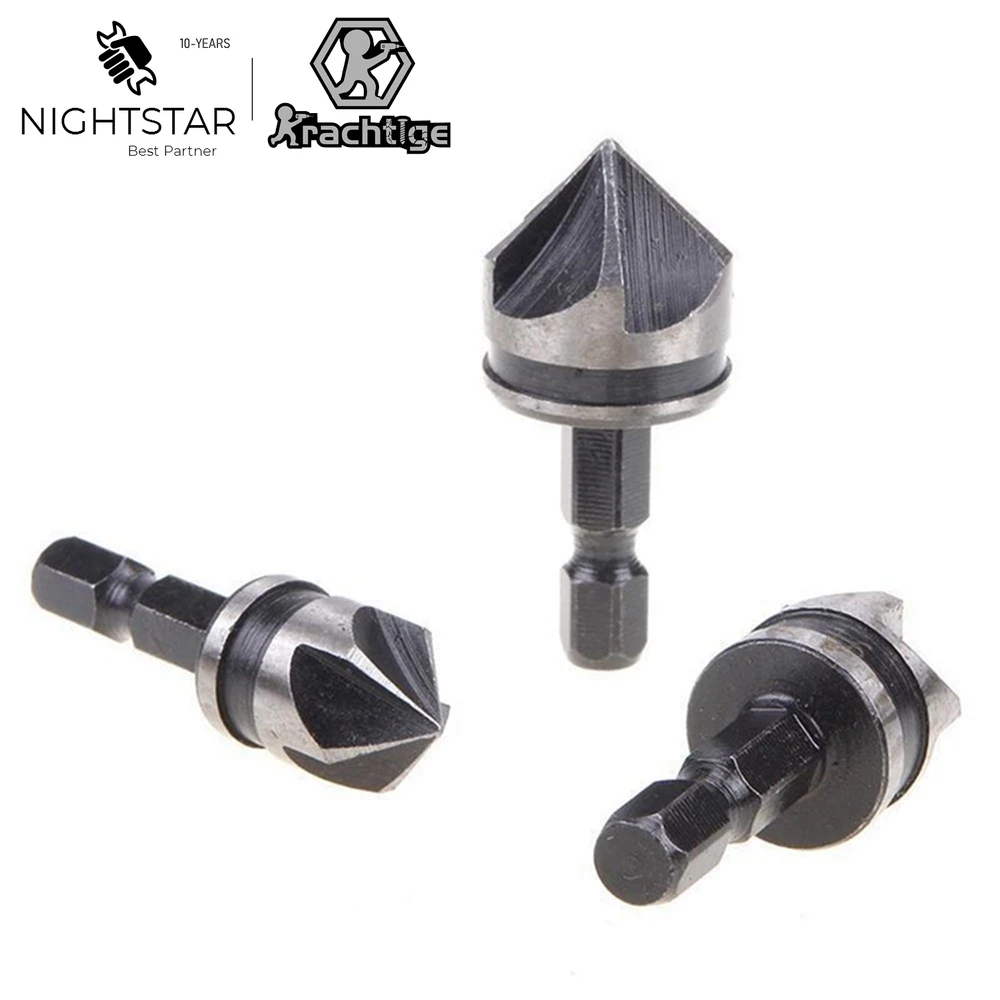 Conjunto de Brocas de Escareador Krachfuso Peças Rebaixo de 90 Graus Cortador de Chanfrar para Madeira Metal 12 mm 16 mm 19 mm