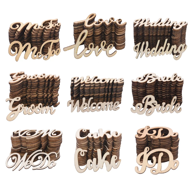 30Pcs Vintage Love Just Married Bride To Be Wooden Letters Wedding Confetti Table Decoration DIY Valentine's Day Wooden Craft