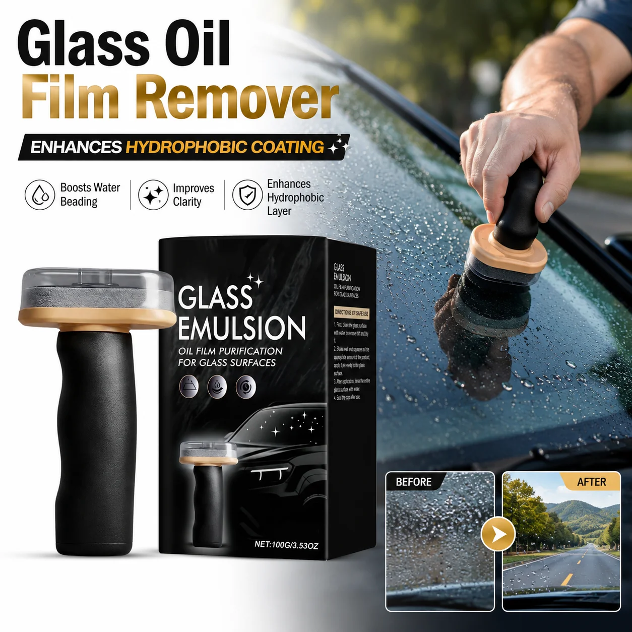 Glass Oil Film Remover For Car Windshields Windows Clean Surface Stain Enhance Clarity Anti-Rain Fog Oil Film Remover With Brush