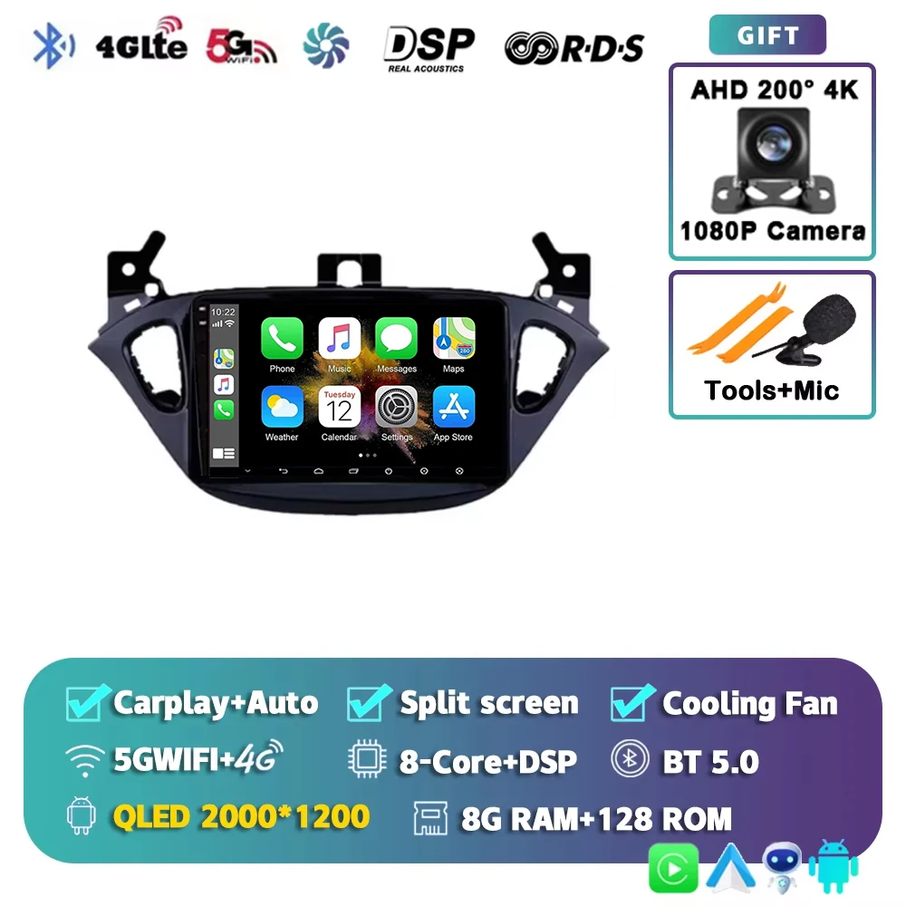 Android 16 voor Opel Corsa E 2014 - 2019 Adam 2013-2016 2K QLED Stereo autoradio multimediaspeler GPS AI spraakbesturing CarPlay 4G