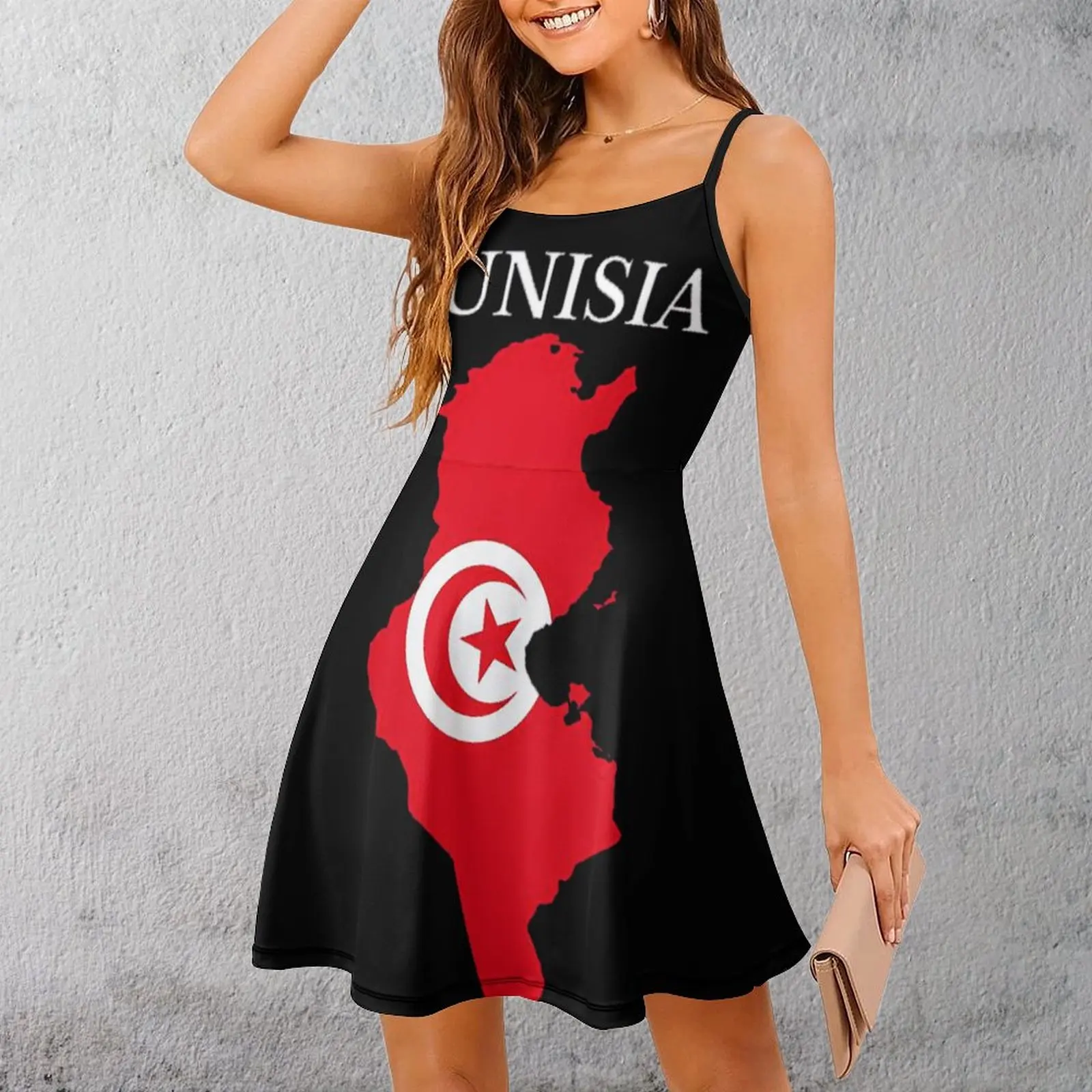 Tunisia Map Flag Cute Sexy  Woman's Gown Women's Sling Dress Casual  Vacations The Dress