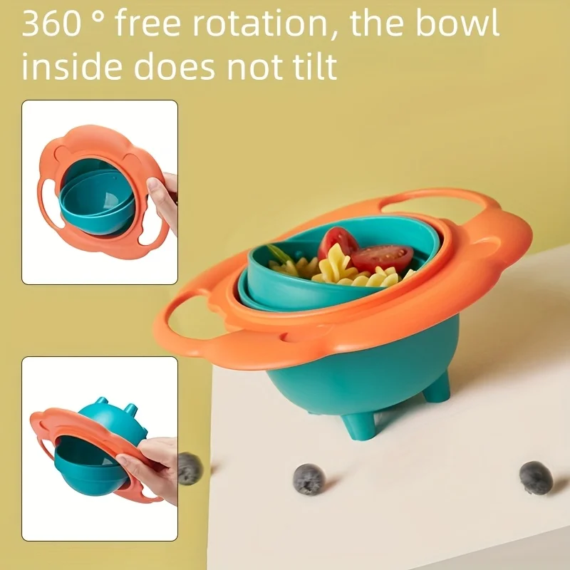Lion-style Kids Balance Bowl with Lid and Bottom Lock, Double Handle, Rotated and Not Easy to Tip Over, Fun Baby Feeding Gift view 3