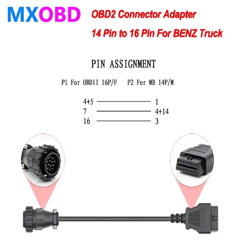 

OBDII OBD2 Scanner Cable Round Socket For Mercedes Benz 14 Pin To 16 Pin Sprinter auto Diagnostic Tools Connector Adapter Cable