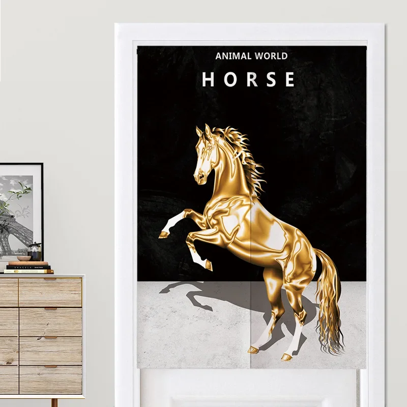 Horse Japanese Doorway Curtain Noren for Kitchen Bedroom Short Hanging Half Curtain Animal World Printed Door Curtain Decoration