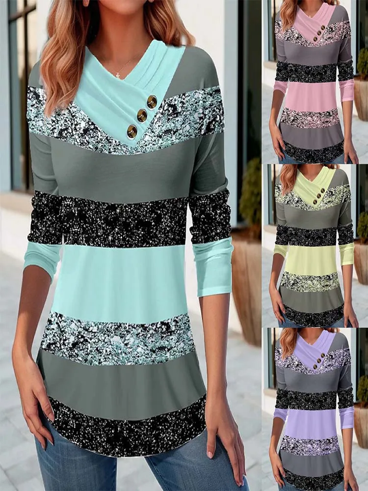 

Женский полосатый лоскутный клетчатый топ на пуговицах с диагональным вырезом, модная повседневная одежда на осень и зиму