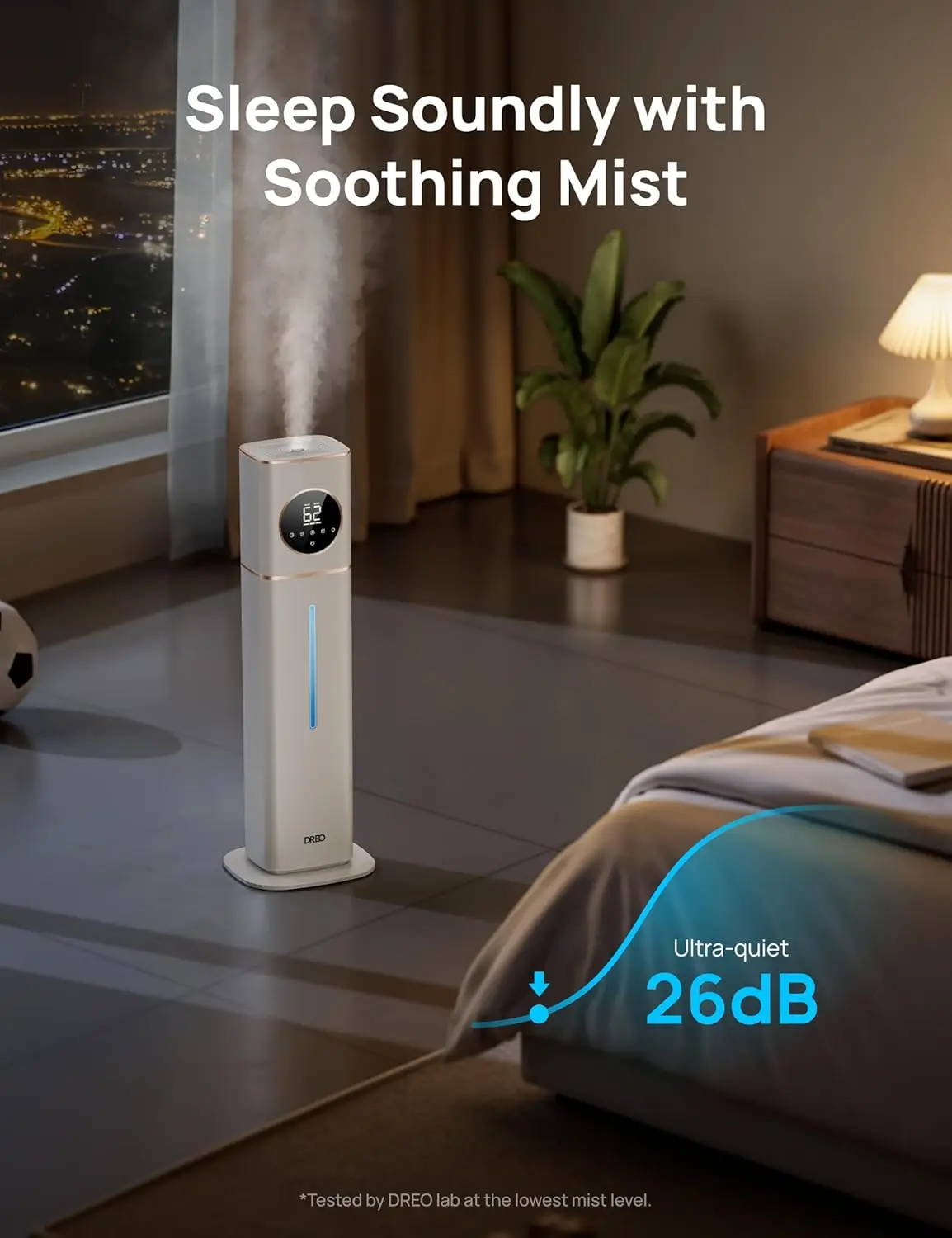 Smart Humidifier Large room, 100 hours cold mist air humidifier for bedroom, top fill self-cleaning tank, automatic mode