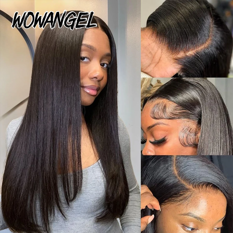 WOWANGEL Straight Glueless Wigs Layered Cut Human Hair Wigs 5x5 HD Lace Closure Wigs Pre Bleached Brazilian Hair Ready To Wear