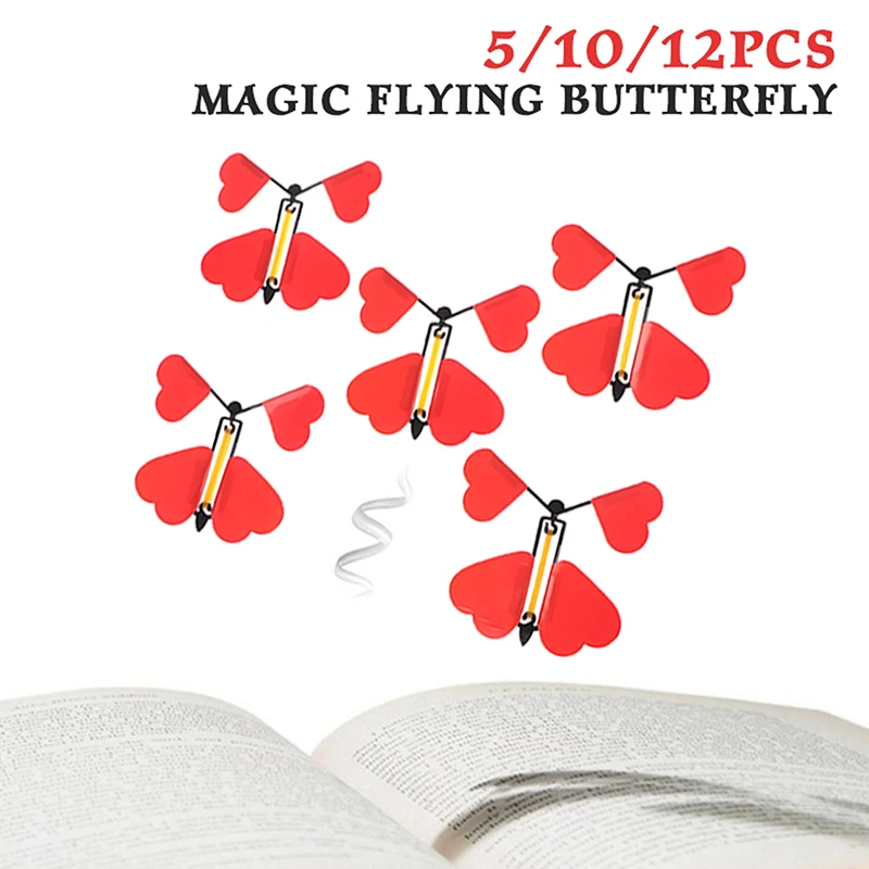 5/10/12 Uds. Juguete mágico de mariposa voladora, juguetes mágicos novedosos, banda de goma alimentada, trucos de magia de cuerda, juguetes, recuerdo de fiesta