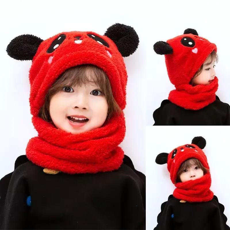 Baby Hat Ear Cap Autumn and Winter Children's Hat Neck One Super Cute Cute Boy and Girl Panda Pullover Hat