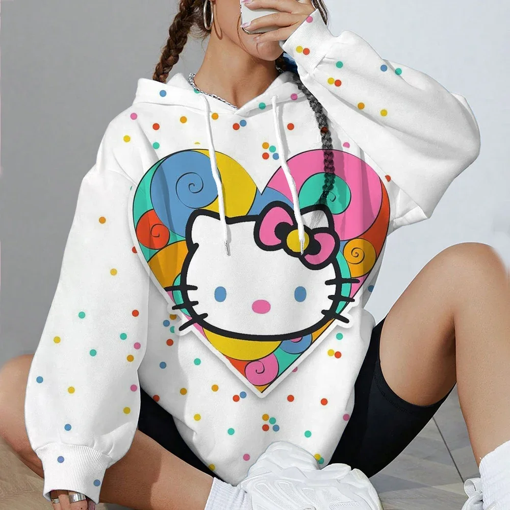 Lente Herfst Hello Kitty Leuke unieke bedrukte hoodie damestrui basic casual en comfortabel Modekleding Hoodie