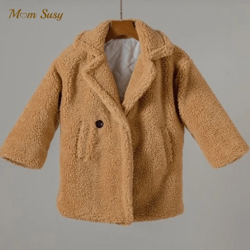 Fashion Baby Girl Boy Winter Jacket Fur Thick Child Warm Sheep Like Coat Long Loose Kid Outwear Clothes High Quality 2-14Y