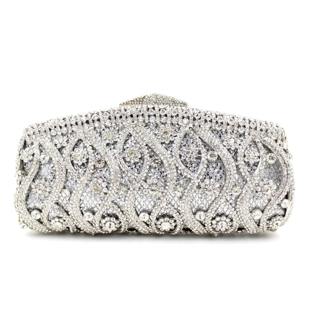 Factory Wholesale Gold Silver Color Rhinestone Ladies Portable Evening Bag for Formal Party
