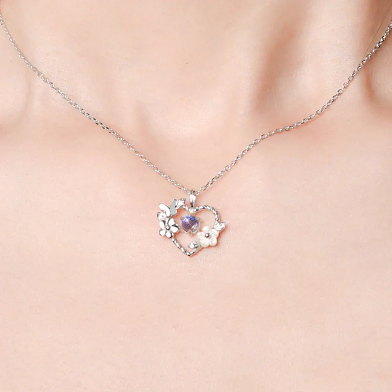 Trendy Moon Star Planet Pendant Necklace for Women Silver Color Zircon Butterfly Flower Heart Choker Clavicle Chain Jewelry Gift