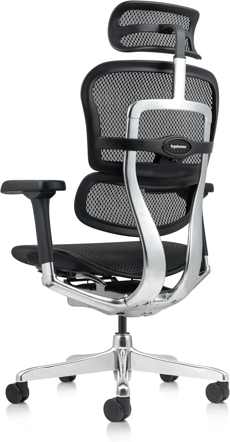 High Back Black Mesh Office Chair with Adjustable and Flexible Lumbar Support Headrest Seat Slider Armrests Height Adjustment