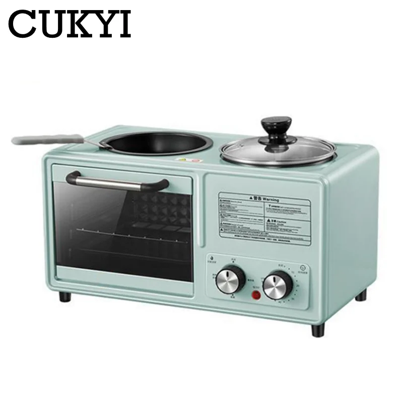 CUKYI Electric 3 in 1 Household Breakfast machine mini bread toaster baking oven omelette fry pan hot pot boiler food steamer EU