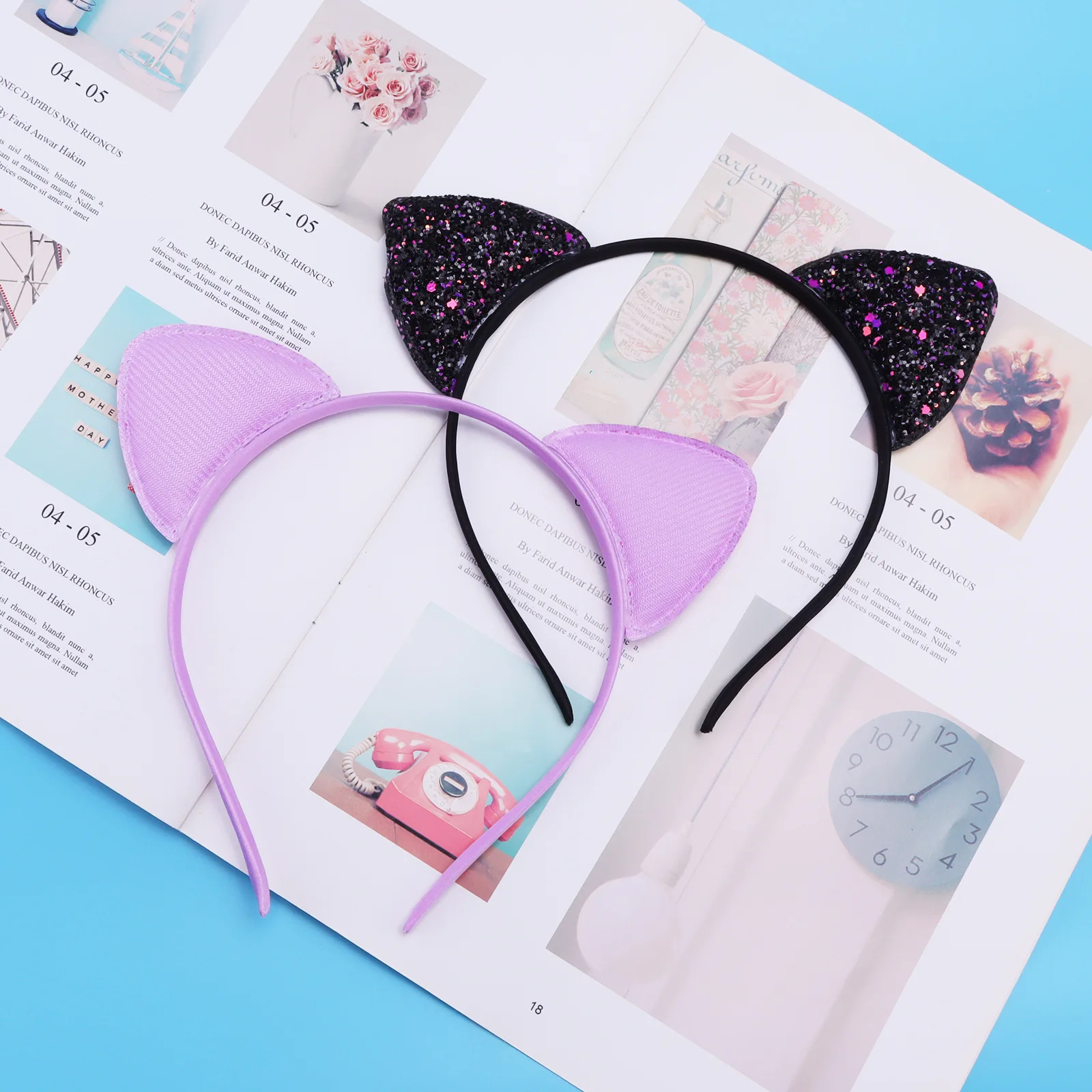 Diadema con orejas de gato para niñas y mujeres, diademas con purpurina, accesorios para el cabello con orejas bonitas, diademas con orejas de gato, aros para el cabello Multicolor