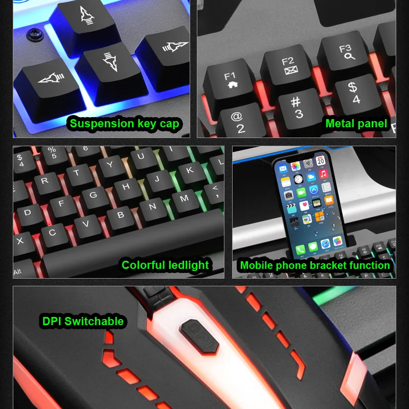 Juego de teclado y ratón con cable táctil, T25, LED luminoso, Esports, ordenador de escritorio, portátil, juego de oficina, nuevo