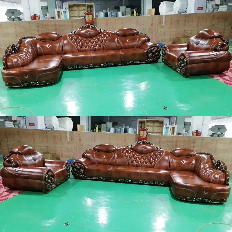 Imported top layer cowhide European style leather sofa combination living room corner villa American style