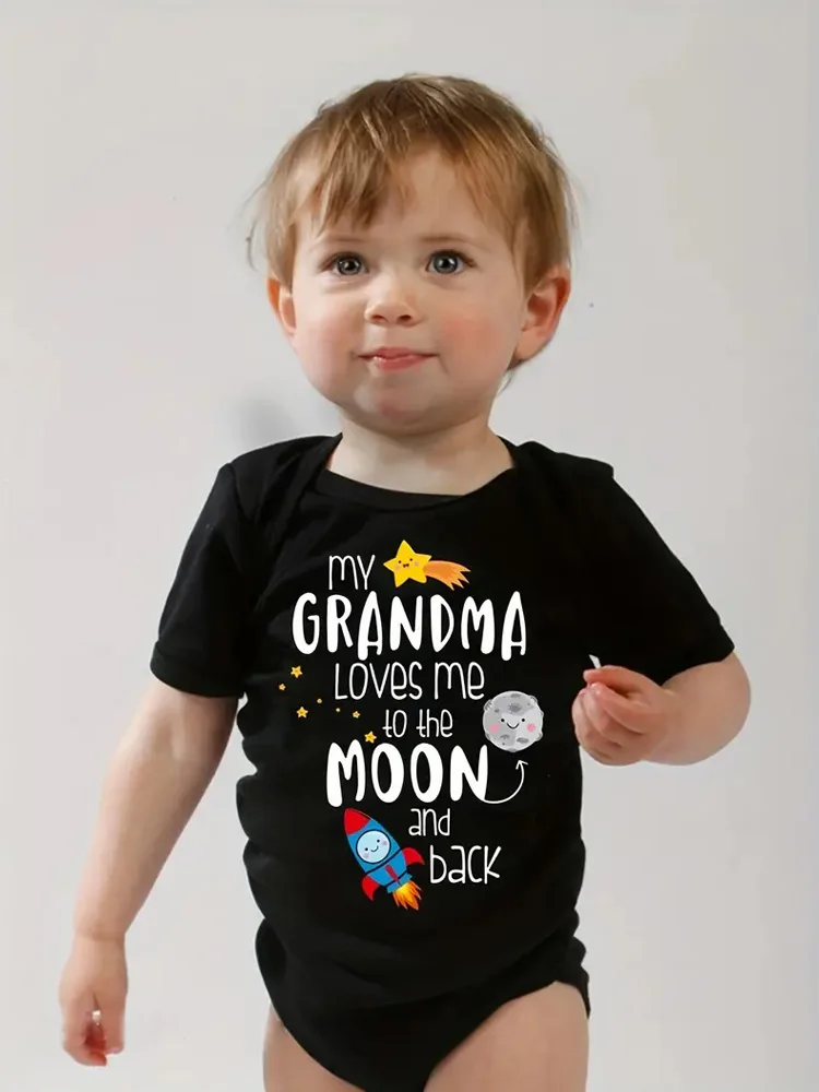 My Grandpa Loves Me To The Moon and Back Cute Letter Printed Newborn Baby Romper Bodysuit Soft and Comfortable Baby Onesie