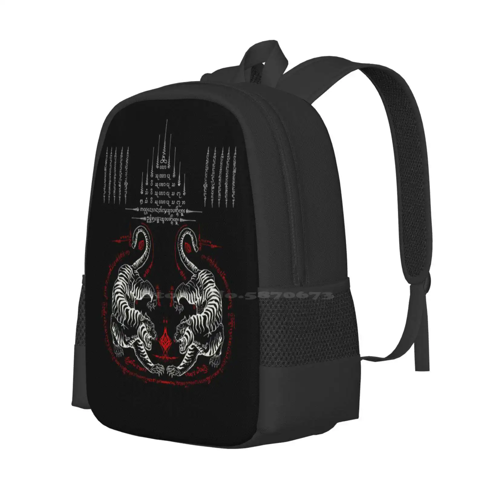 Sak Yant Thai Tattoo Twin Tiger 5 Yant 9 Crowns Sirimongkol Hot Sale Schoolbag Backpack Fashion Bags Muay Thai Thailand Buddha