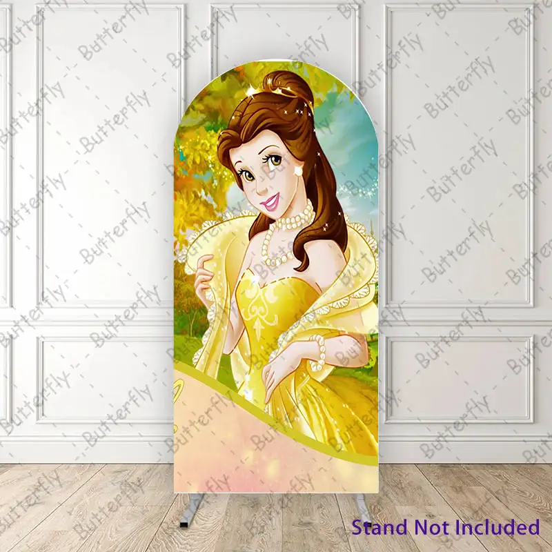 

Beauty And The Beast Belle Princess Yellow Dress Forest Disney Arch Backdrop Cover Girls Birthday Party Background Decoration